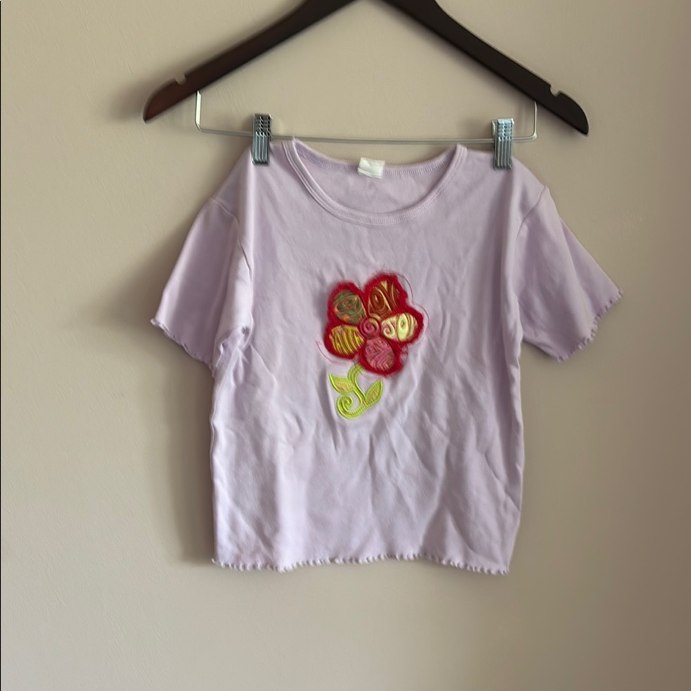 Purple Floral Embroidered Short Sleeve Tee